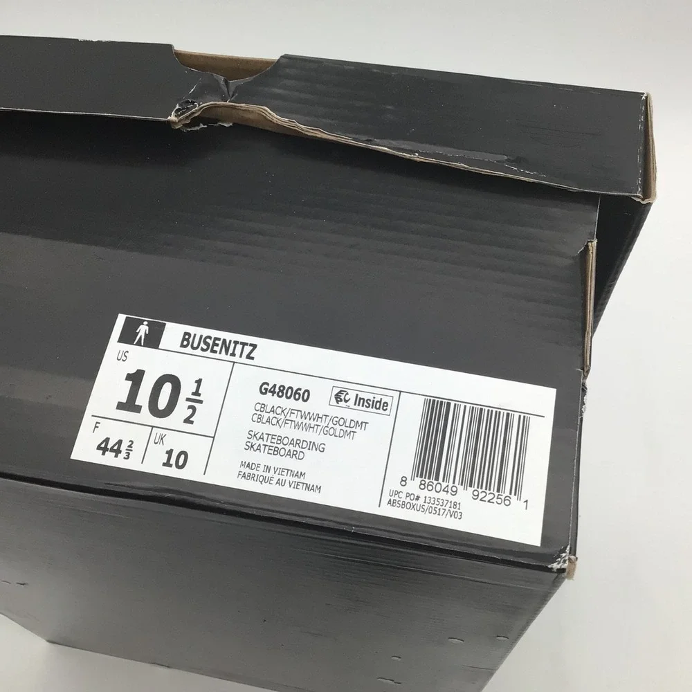 Adidas Busenitz Skateboarding Shoes Mens Size 10.5 Black White Gold G48060 NEW